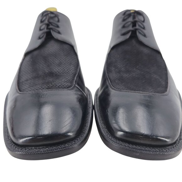 Mezlan Spain Men size 12 Black Leather Suede Dress Shoes Derby Oxfords Apron-toe - Picture 3 of 13